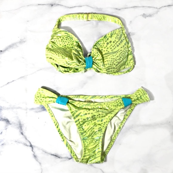 Victoria's Secret Other - Victoria's Secret Green Metallic Halter Bikini